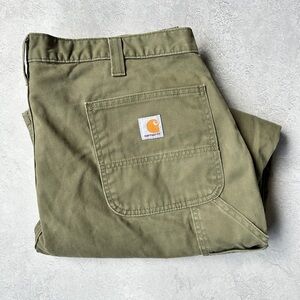 Carhartt Olive Canvas Carpenter Pants with Patch Logo